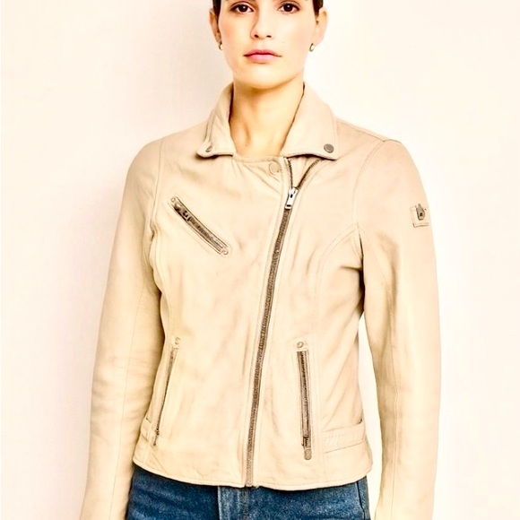 Women's Cream Leather Jacket - Picture 1 of 7